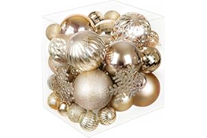 WENHUI Christmas Ball Decorations-40pcs Shatterproof Plastic Christmas Ornaments with 2 Sparkling Snowflakes for Xmas Trees in 6 Styles and 3 Sizes(1.57in,2.36in,3.15in),Champagne