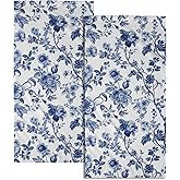 Blue Flowers Hand Towels 14.4 x 28.3 Inch Set of 2 Blue White Decorative Vintage Floral Bathroom Towels Soft Absorbent Microfiber Tea Towel Dish Towel for Sport,Yoga,Gym,Spa