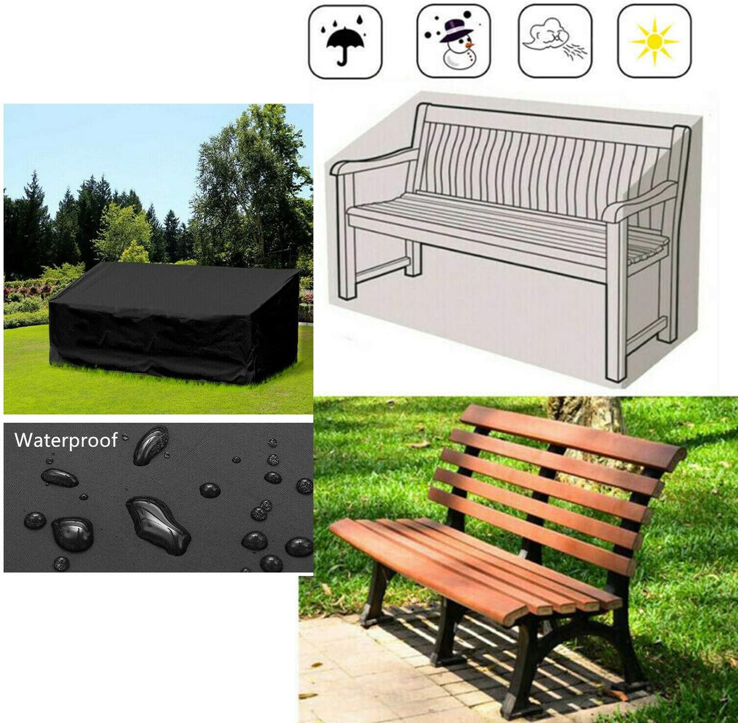 ConPus 4 Seater Garden Bench Cover ¨C Waterproof Outdoor Bench Cover with Durable 210D Oxford Material+ Extra PVC Coating, Patio Bench Cover - 75" L x 26" W x 35" H: Home & Kitchen