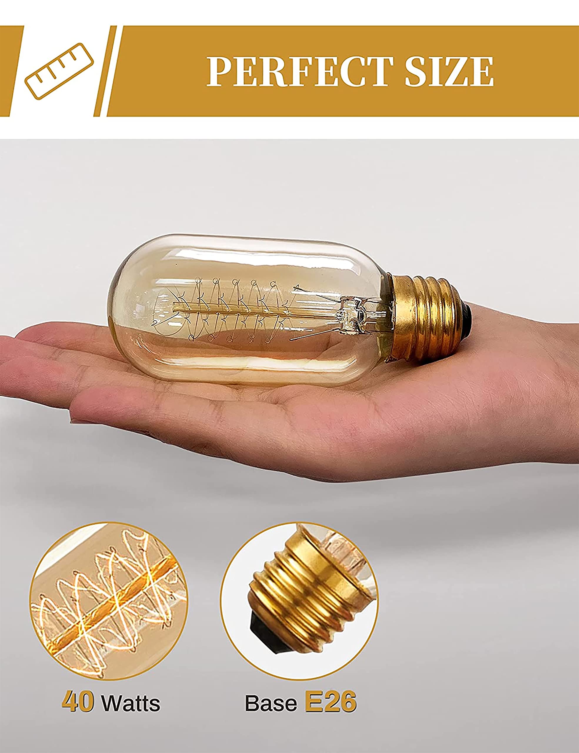 DORESshop Edison Bulbs, Vintage Edison Light Bulbs 40 Watt, T45, 110-130 Volts, E26/E27 Base Incandescent Dimmable Decorative Antique Filament Light Bulbs, Amber Glass, Warm White, 4 Pack