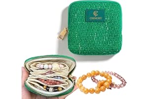 CHIMORY 2025 New Travel Jewelry Case – Jewelry Organizer Travel for Rings, Bracelets, & Bangles with Smooth Metal Zipper, Elegant Jewelry Roll for Journey, Crystal Jewelry Storage Pouch, Mini, Tweed Green