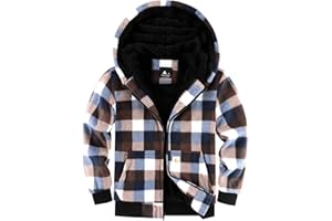 V VALANCH Boys Flannel Jacket Hooded Fleece Lined Zip-up Hoodies Plaid Coat for Kids
