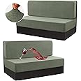 H.VERSAILTEX 100% Waterproof RV Dinette Cushion Covers Booth Set Elastic Camper Cushion Covers Replacement Couch Covers Washable Jacquard Crizzle Pattern (2 Backrest Cover & 2 Bench Cover, Seagrass)