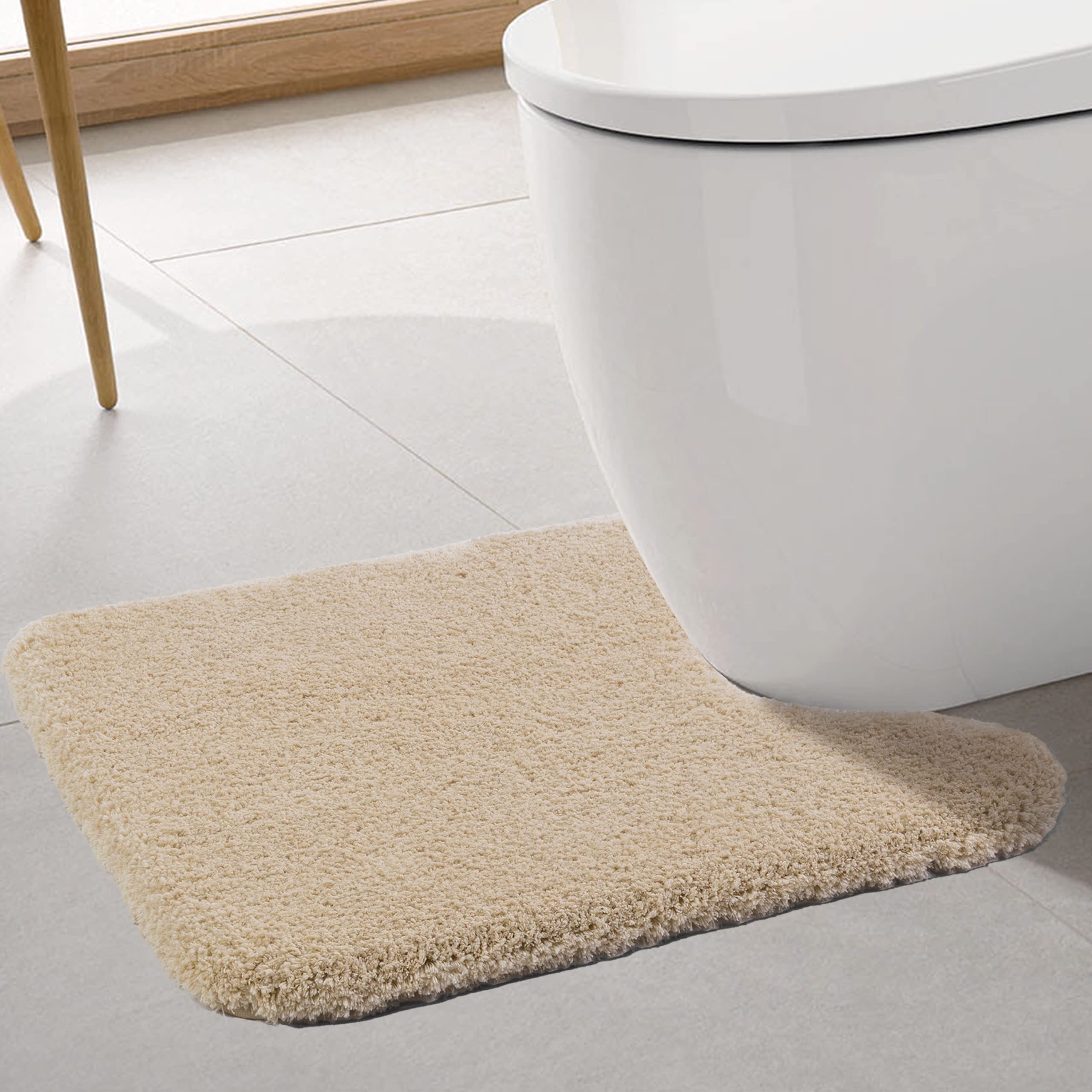 ROLIZOE Ultra Thick Toilet Mat Non Slip Pedestal Mat for Toilet Highly Absorbent Bathroom Toilet Rug Super Soft Bath Mat Rug Carpet Microfiber Floor Mat U Shape 50 x 60cm, Beige — image 1