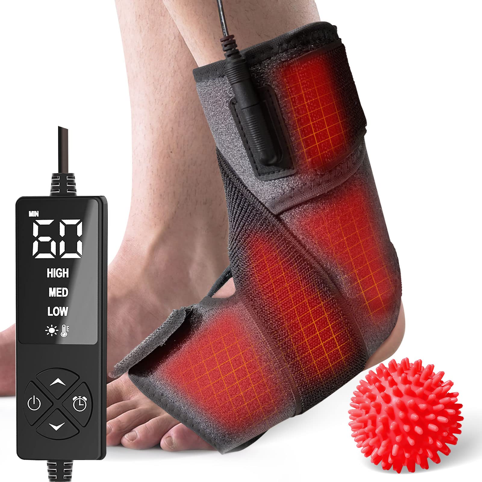 Photo 1 of sticro Ankle Heating Pad for Achilles Tendonitis and Plantar Fasciitis Relief, Heated Ankle Brace Foot Heating Pad Wrap with Massage Ball for Sprained Ankle, Arthritis Foot Heel Pain Relief (Gray)