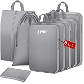 8 Set Compression Packing Cubes for Travel, Expandable Compression Cubes for Suitcases, Lightweight Suitcase Organizer with Shoes & Laundry Bags, Travel Accessories for Men Women