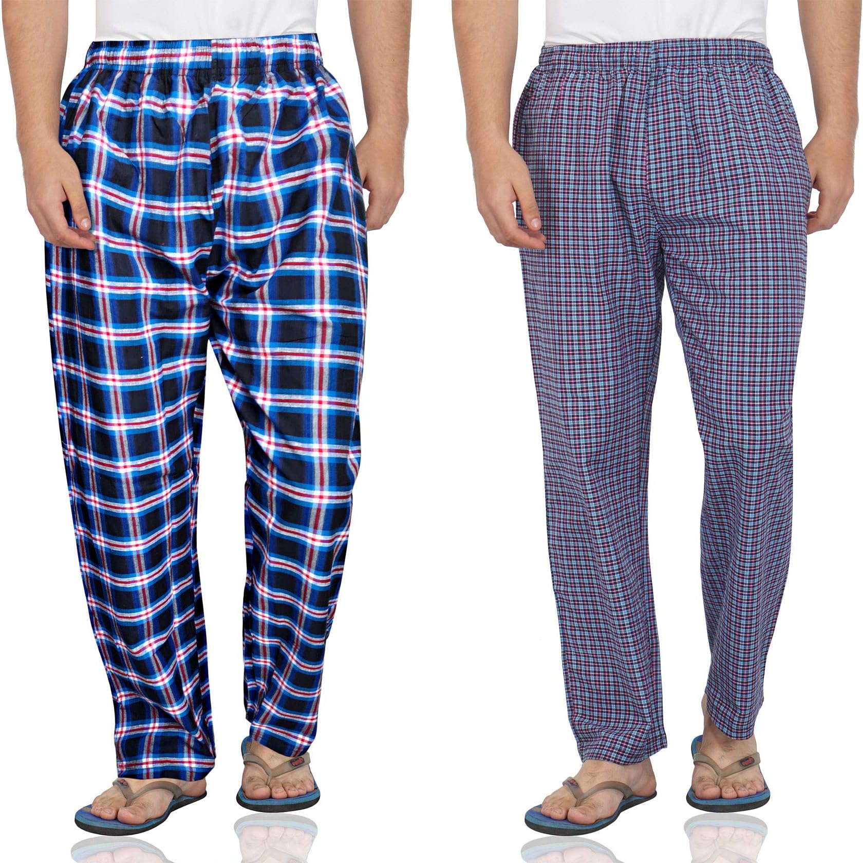 Fflirtygo Mens Cotton Pyjama Bottom, Cotton Export Quality Fabric, (Pack of 2) Sleep Pants, Pyjama for Men, Men’s Leisure Wear, Night Wear Pajama – Blue Color Combo Pack of Men’s Payjama
