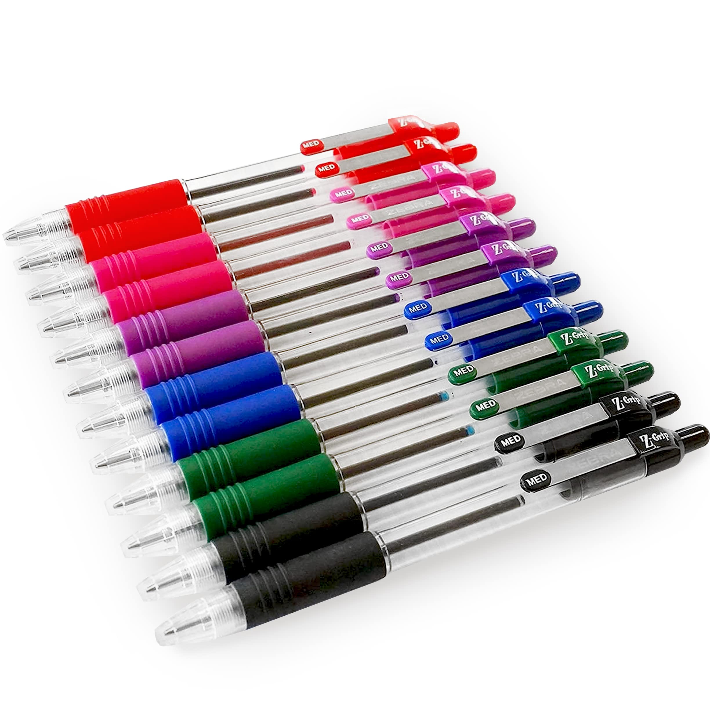 Z-Grip Retractable Ballpoint Pen - Pack of 12- Mixed Colours