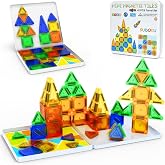 odjas Mini Magnetic Tiles Travel Set with Case 42pcs, Mini Magnetic Blocks | Bonus Sudoku Play, Number &amp; Animal Stickers, Portable Travel Toys for Kid, STEM Educational Sensory Toys, Classroom Must Have