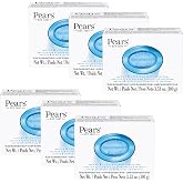 Pears Pure and Gentle with Glycerin and Mint Extracts - Transparent Soap Bar for Radiant Skin - Bar Soap for Women and Men - Blue - 6 pc
