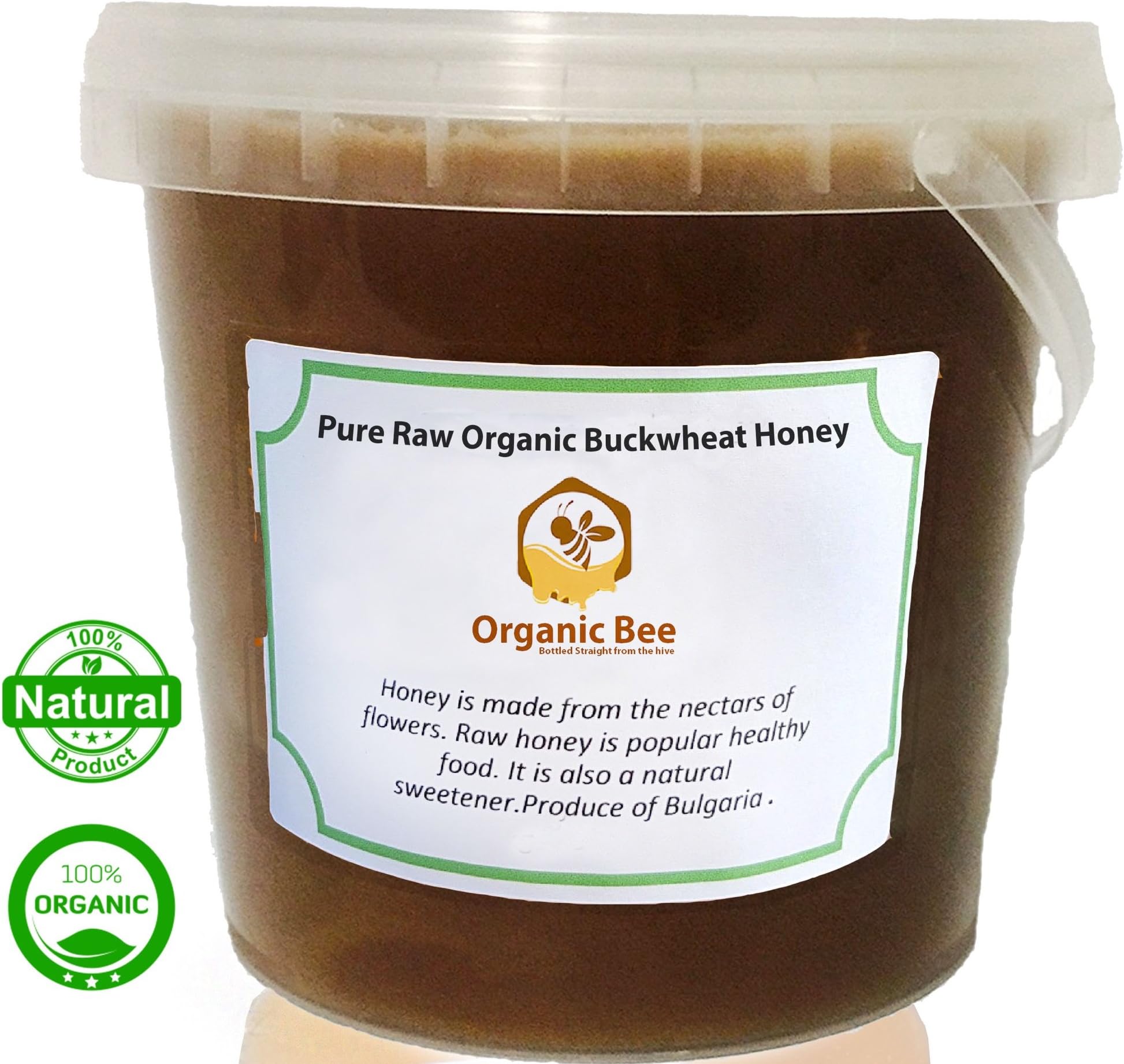 1.6kg Wildflower Pure RAW Organic RUNNY Honey Unfiltered by Organic Beeยฎ (Buckwheat, 1.5Kg)