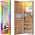 HNEBC LED Mirror Jewelry Cabinet with RGB Lights,47.2" Wall Mounted Jewelry Organizer with Full-Length Mirror,Over The Door Hanging Jewelry Armoire Storage Cabinet,Folding Dresser,2 Drawers,Lockable