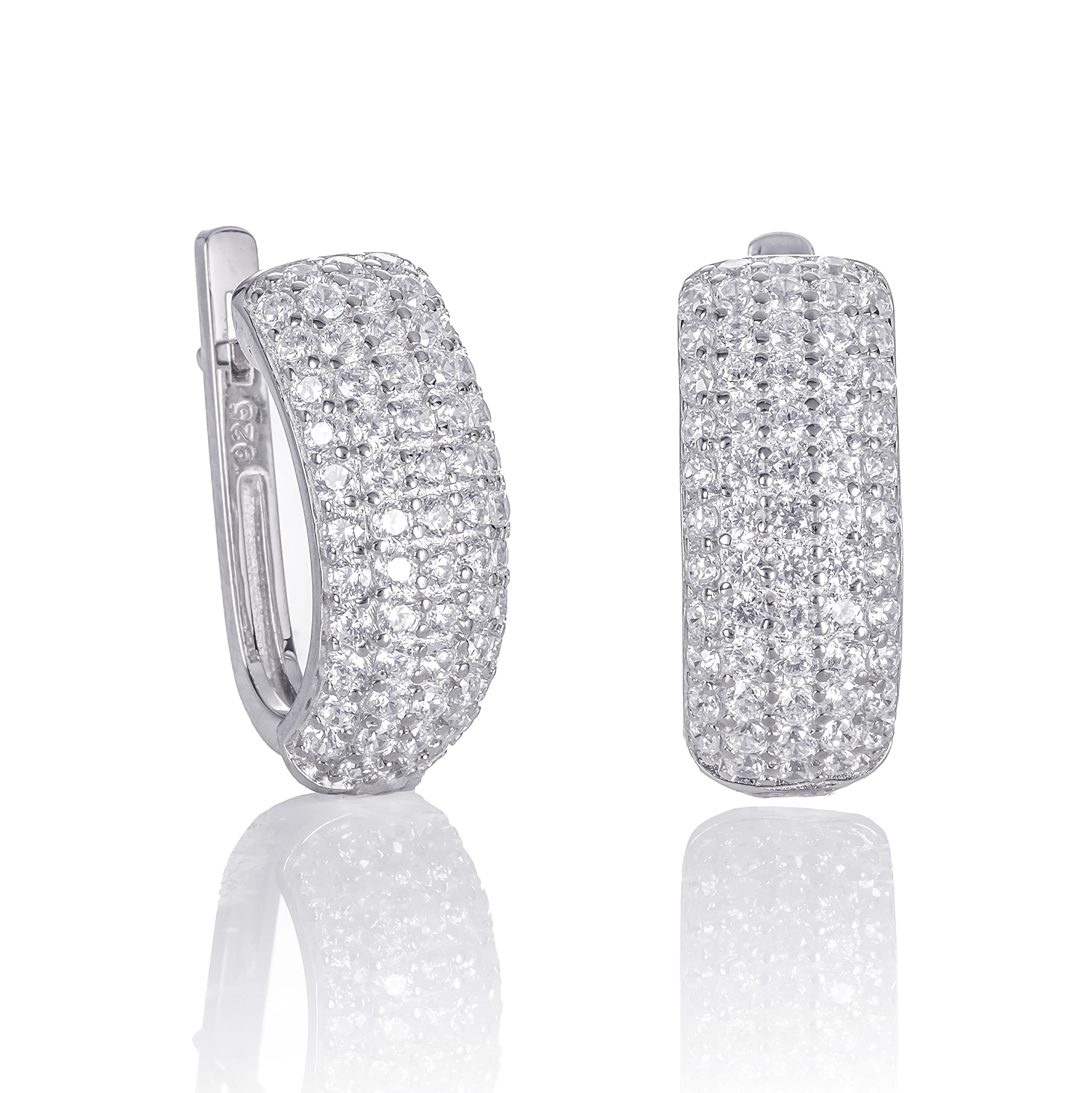 Namana Sterling Silver Cubic Zirconia Hoop Earrings - Huggie Style with Gift Box