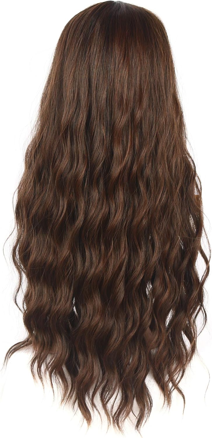 Chisu Synthetic Wigs With Bangs For Women Glueless Wigs Long Wavy Style Wig 26inches Linen Yellowish Brown Color - Image 3