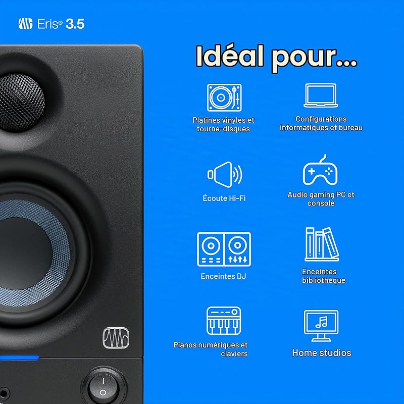 Eris 3.5 Gen 2, Enceintes Actives 3,5" de Bureau pour Multimédia, Gaming, Production Musicale de Qualite Studio, Puissance de 50 W