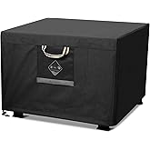 QH.HOME Fire Pit Cover Square Heavy Duty Fabric 100% Waterproof, Fits Outdoor for 29”,30 inch,31 inch,32 inch Fire Pit/Table Cover,Gas Fire Pit Cover (32”L x 32”W x 24”H,Black)