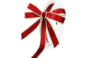 DINDOSAL Red Velvet Wired Ribbon 1 Inch Thin Two Tone Red and Gold Velvet Christmas Ribbon for Tree Decorations,Gift Wrapping, Crafts, Wreath Supplies, Holiday Home Decor, 20 Yards