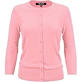 YEMAK Women's Knit Cardigan Sweater – 3/4 Sleeve Crewneck Basic Classic Casual Button Down Soft Lightweight Top (S-3XL)