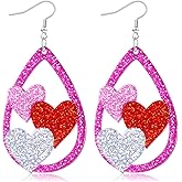 yfstyle Valentines Heart Dangle Earrings Hot Pink Heart Teardrop Earrings Women Acrylic Galentine’s Jewelry Gifts