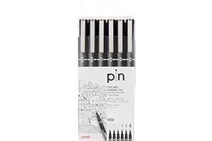 UNI-BALL Uni Pin Fineliner Drawing Pen - Sketching Set - Black Ink - 0.03 to 0.8mm - Set of 6