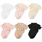 Jansun 6 Pairs Toddler Girls Ruffle Socks Toddler Lace Sock Baby Girl Lace Ruffle Socks Cotton Socks
