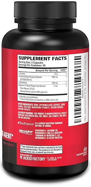 JACKED FACTORY N.O. XT NITRIC OXIDE SUPPLEMENTS FOR MEN W/NITROSIGINE L ARGININE L CITRULLINE SUPPLEMENT FOR MUSCLE PUMPS & VASCULARITY – PRE WORKOUT NITRIC OXIDE BOOSTER & MUSCLE BUILDER – 90 CAPS
