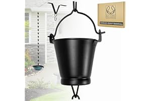 U-nitt Rain Chain Water Collection for Gutters Rainwater Catcher & Diverter, 8.5 FT Chains for Outside Garden, Black Bucket Cups, Roof Downspout, Works with Heavy Rain, w/Gutter Clip for Rainchains