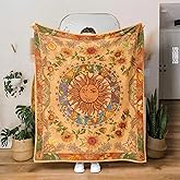 Leeisysme Orange Sun and Moon Fleece Throw Blanket, 70s Vintage Boho Sunflowers Constellation Cozy Decor Nap Blankets for Sofa Bed Couch Chair or Dorm Throws 40Ă—50 inches