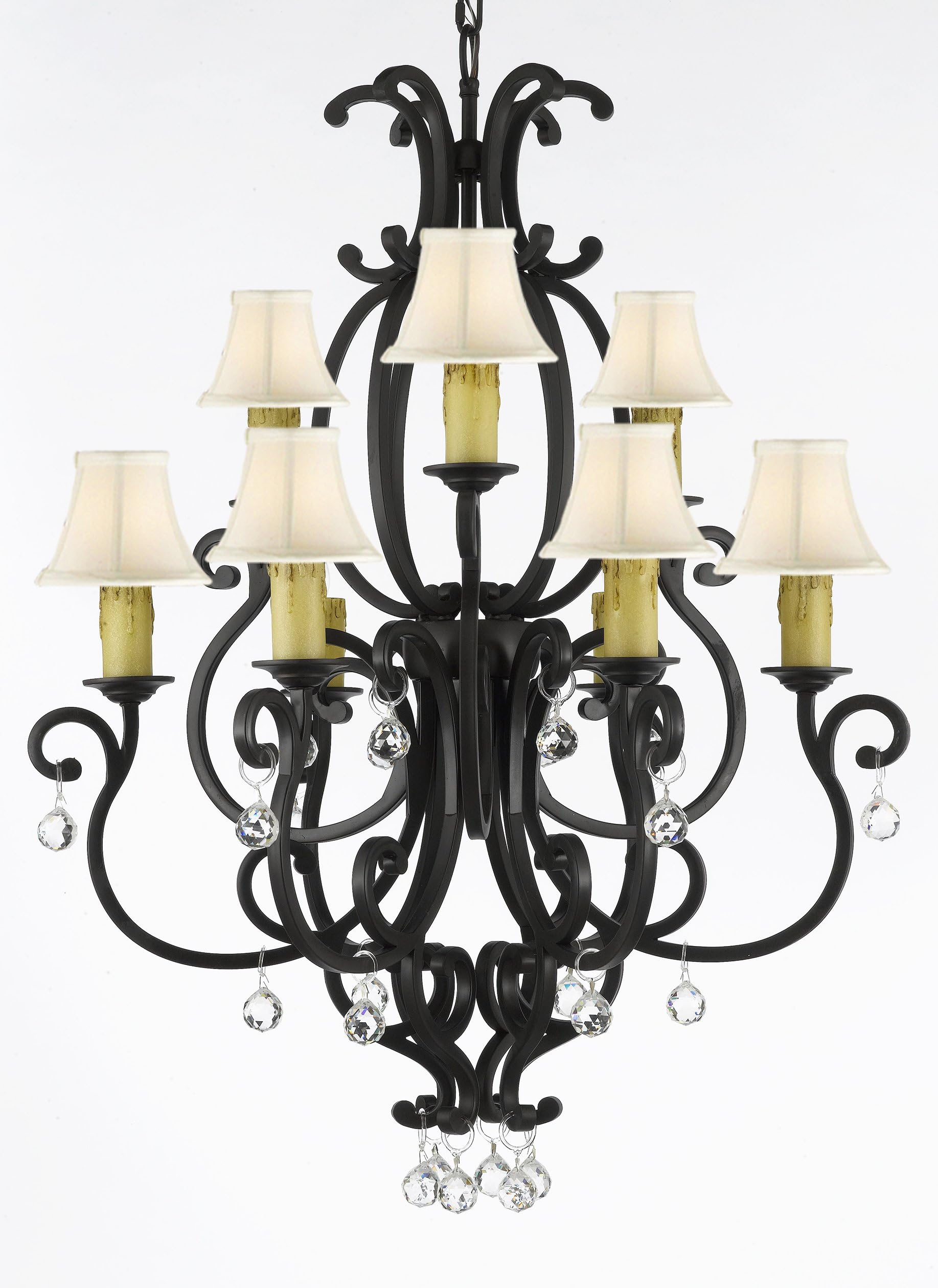 Hamilton Home Colonial Umber Finished Multi Tier Chandelier Chandeliers Lighting with Crystal Balls and White Shades - Good for Dining Room, Foyer, Entryway !