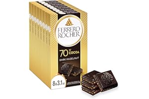 Ferrero Rocher Premium Chocolate Bar, 70% Dark Chocolate Hazelnut & Cocoa Filling, 8 Count, ​3.1 oz Each
