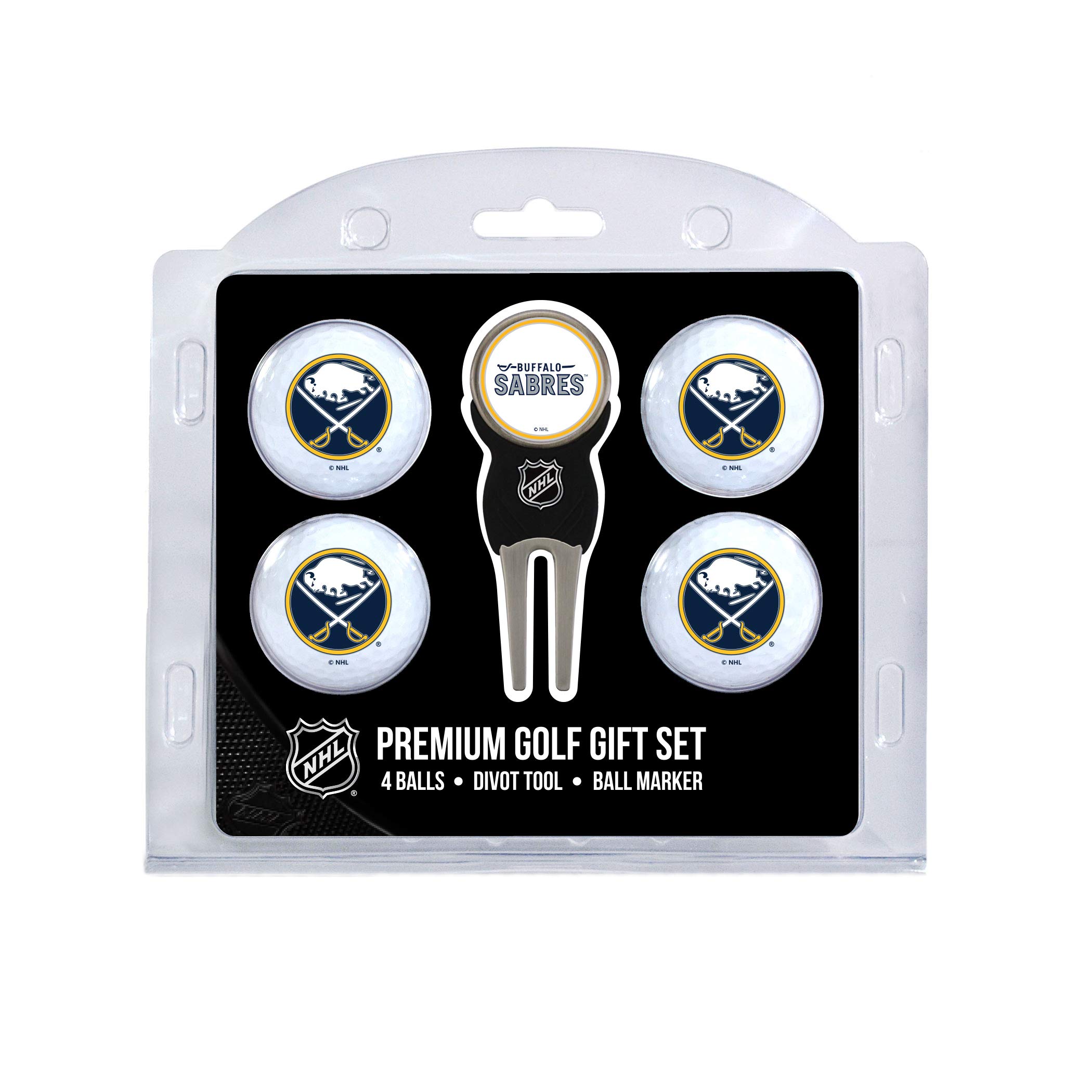 Team Golf NHL Buffalo Sabres Regulation Size Golf Balls (4 Count) & Divot Tool with Removable Double-Sided Magnetic Marker
