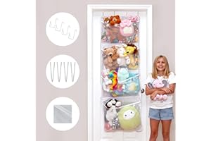 Lilly's Love Over Door Stuffed Animal Toy Storage Hanging Organizer | 4 Expandable Mesh Net Pockets, Stores Loads of Plush Toys | Large Plushie Display for Boys, Girls | White (65" x 23")