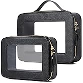 Pinkmik Clear Makeup Bag for Women Waterproof Travel Cosmetics and Toiletries Case Portable Makeup Oaganizer Bag Clear Car Bag with Zipper (Black, M+L)