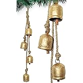 HIGHBIX Hanging 4-Bell Cluster on Jute Rope – Rustic Shabby Chic Decor, Handmade Metal Bells for Farmhouse, Garden, and Patio Accents