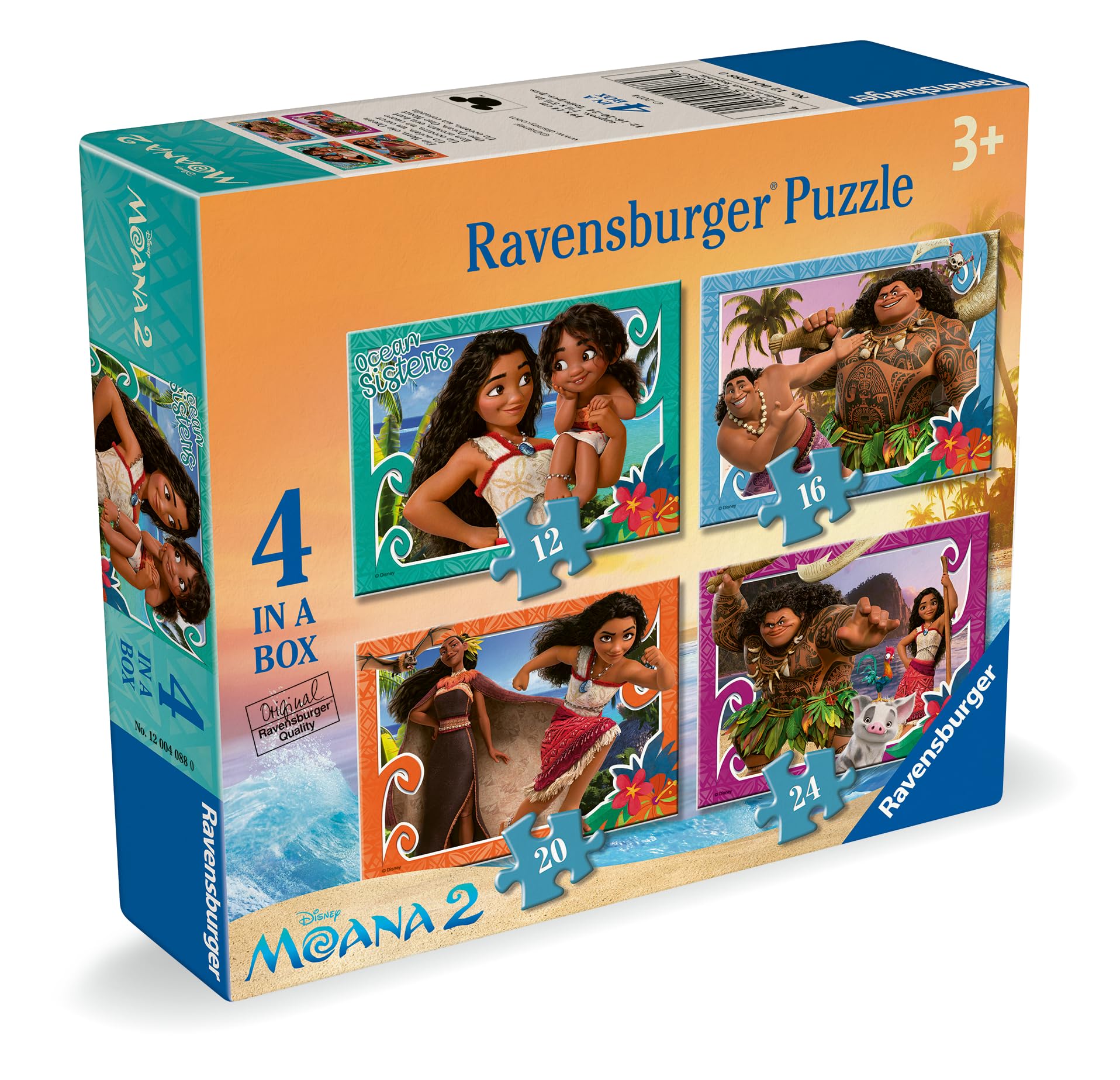 Ravensburger Disney Moana 2 Jigsaw Puzzles for Kids Ages 3 Years and Up - 4 in a Box Set (12, 16, 20, 24 Pieces) - Educational Puzzles for Toddlers