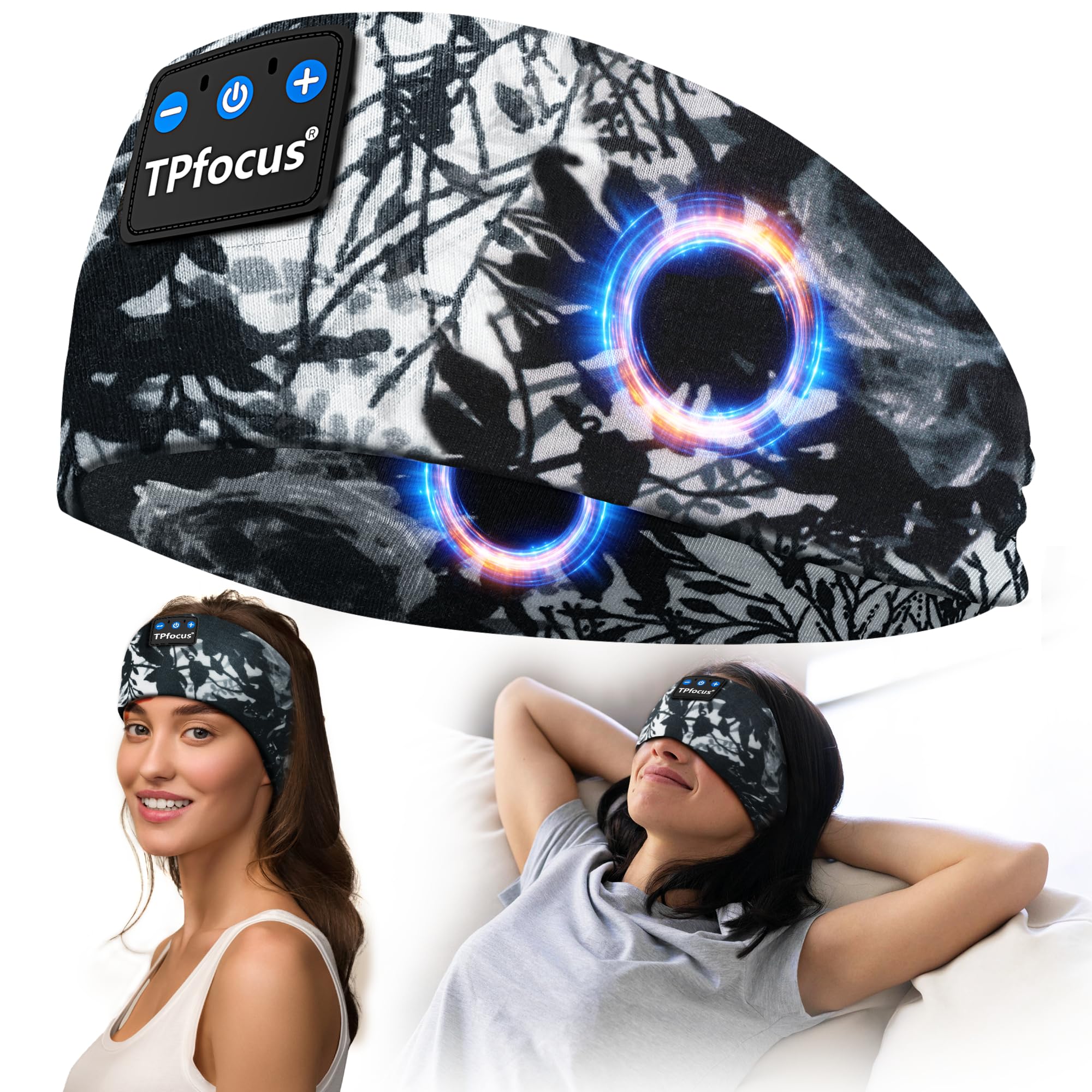 TPfocus Sleep Headphones Headband Bluetooth Soft Headphones for Sleeping/Sports with Thin Speakers, Wireless Music Earphones Tech Sleep Gifts for Men Women Yoga/Meditation (Black/White-Ink Painting)