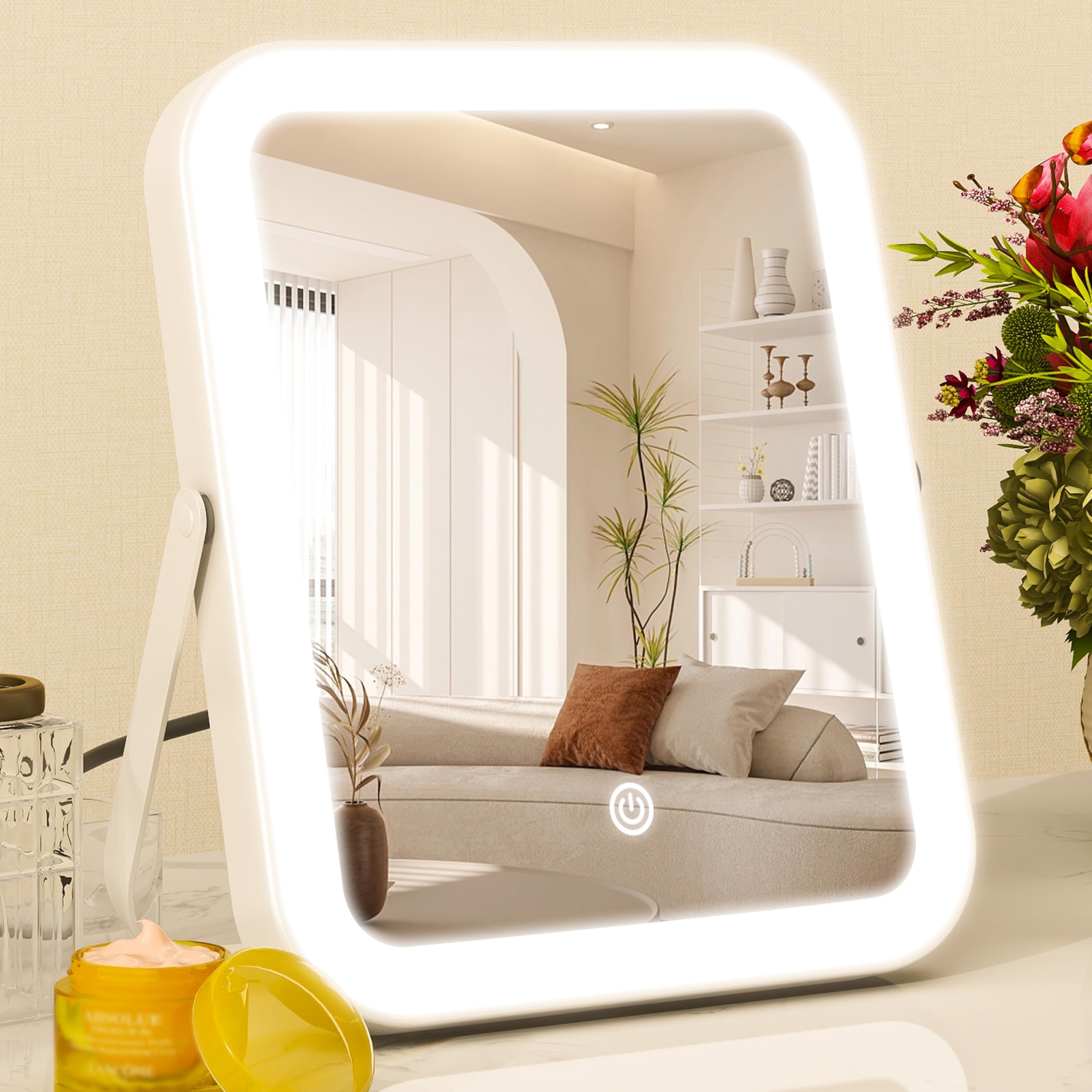 Photo 1 of **Dont **ROLOVE 8x10 Inch Lighted Vanity Mirror, 3-Color Dimmable LED Lighting & Touch Control, Portable Makeup Mirror with U-Bracket for Travel/Dressing Room (White)