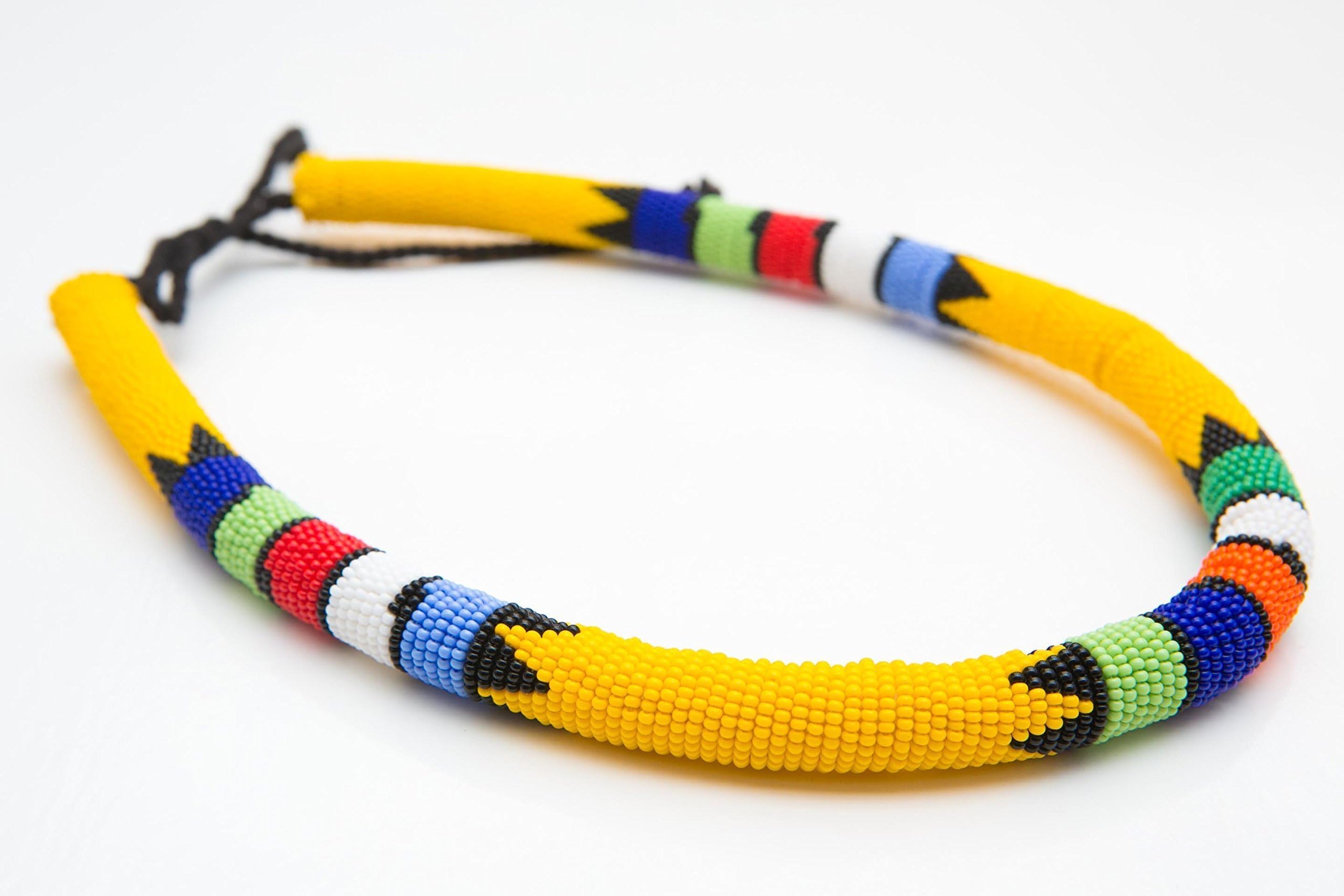 Yellow Zulu Seed Bead Rope Necklace - Ethnic, Tribal, Aboriginal Statement African Jewelry - Handmade in South Africa