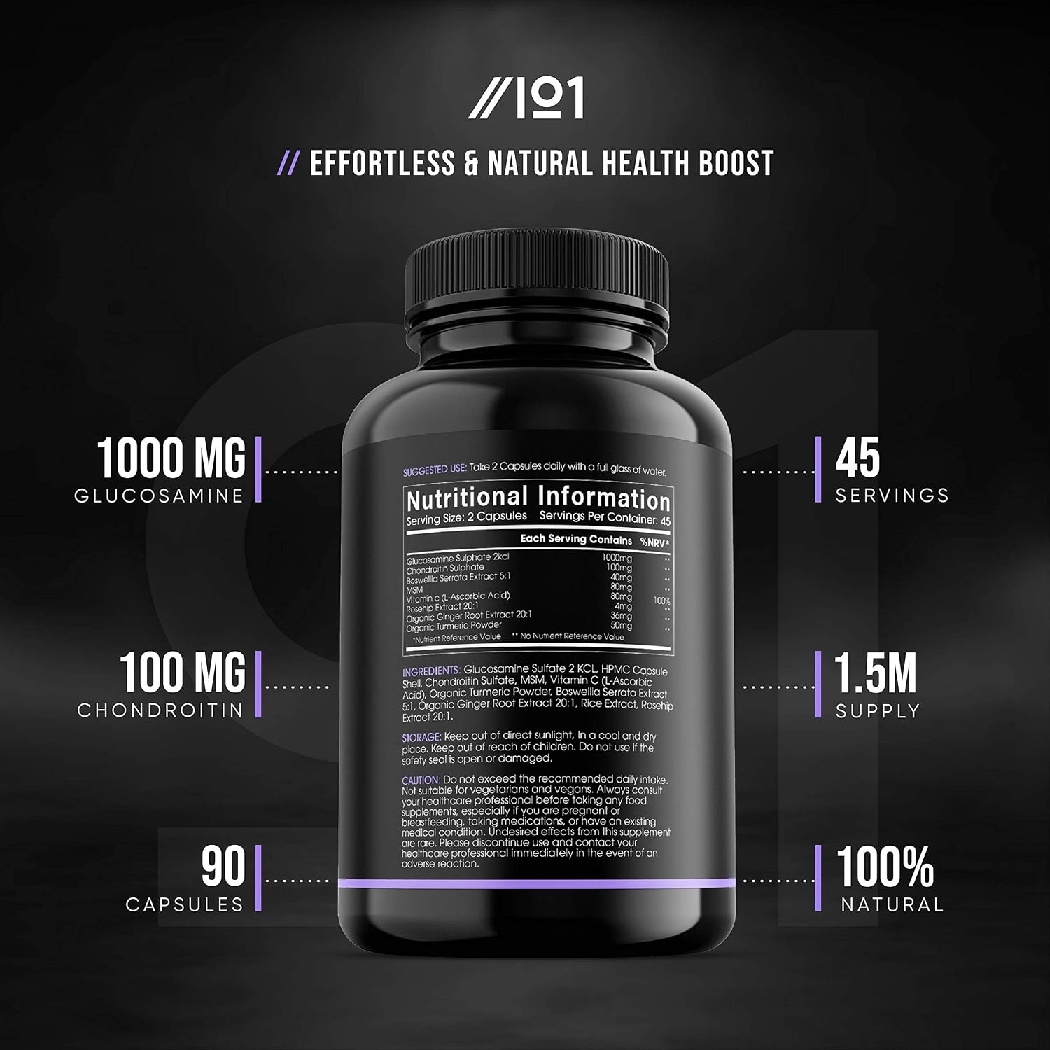 Glucosamine & Chondroitin Complex, 90 Capsules, with MSM, Boswellia, Rosehip, Ginger & Turmeric, Made from Pasture Raised - Image 3