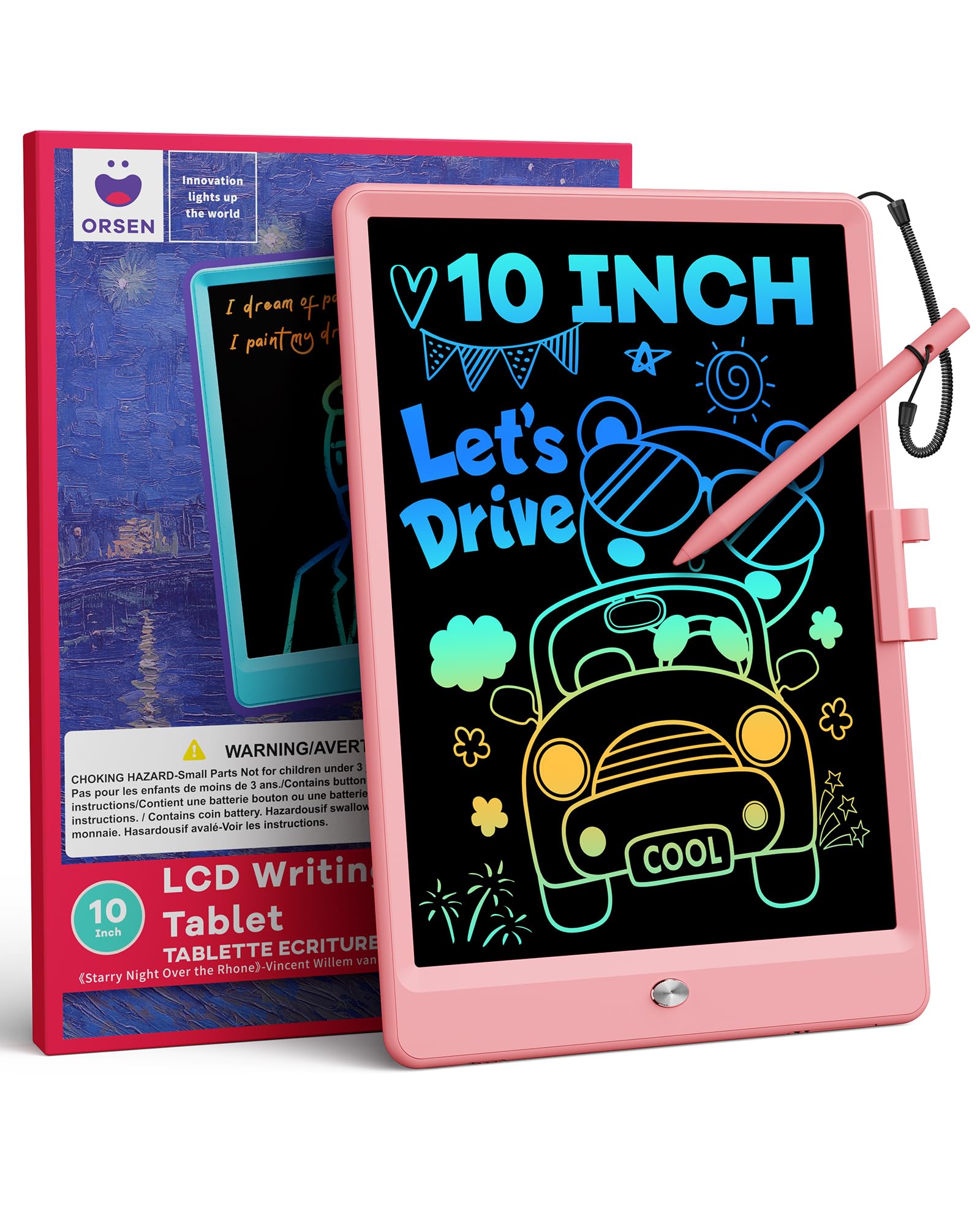 ORSEN Magnetic Drawing Board for Kids, 10Inch LCD Writing Tablet Kids Toys for 3 4 5 6 7 8 Year Old Boys Girls, Reusable Doodle Board, Educational Sensory Toy for Christmas, Birthday Gifts (Pink)