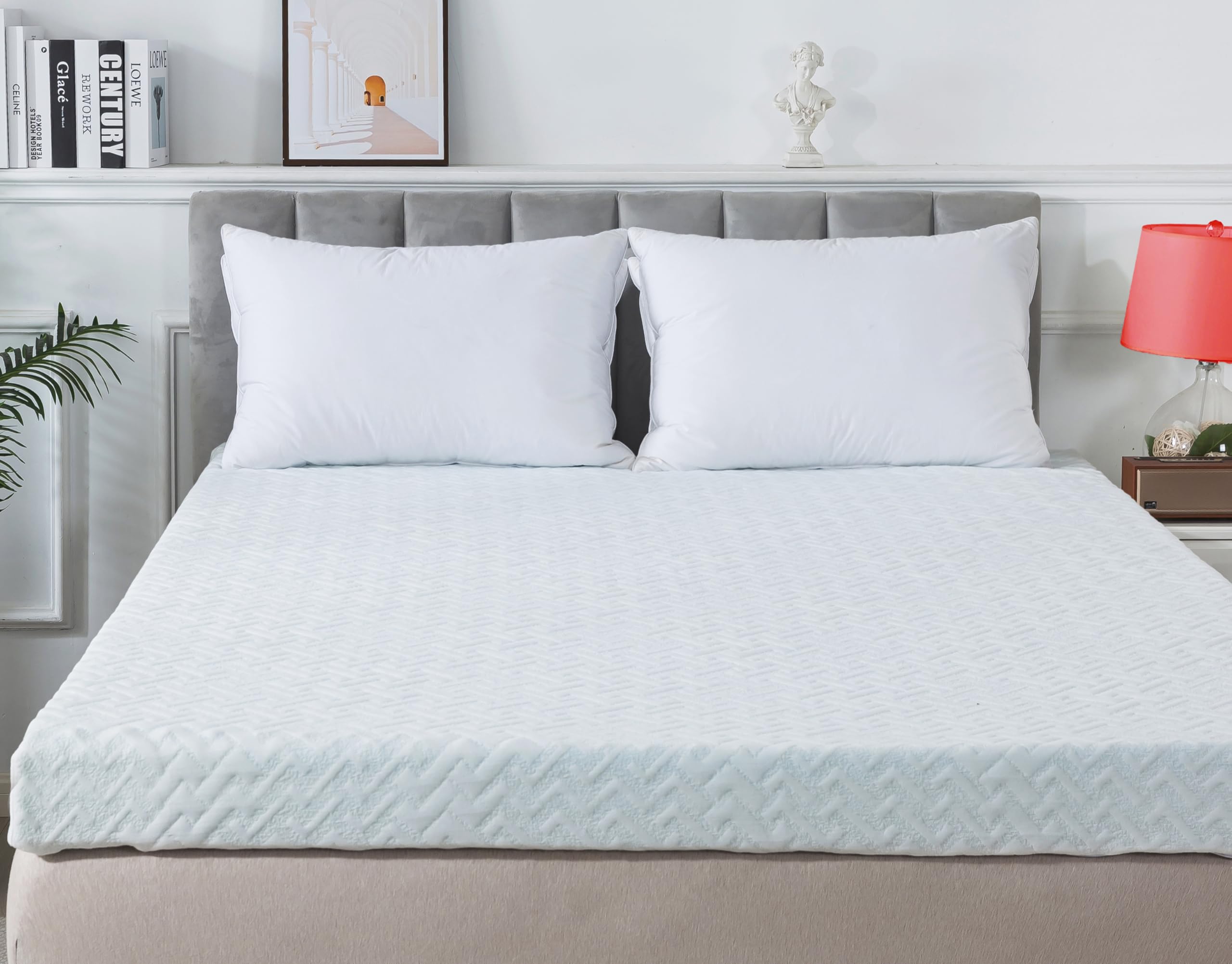 Photo 1 of WhatsBedding 3 Inch Queen Memory Foam Mattress Topper Queen Size, Egg Crate Queen Mattress Topper Fiber Cooling Cover Soft with Removable Washable Cover (80x60x3in)