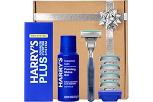 HARRY'S PLUS: Shaving Kit for Men – Gift Box with Premium Handle, 5 Razor Blade Cartridges, 2 oz Foaming Shave Gel & Travel Cover, Advanced Pivoting System – Tide