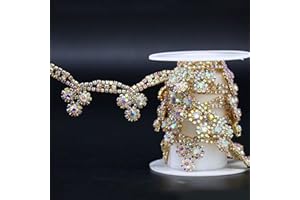 JEGOYER 1 Yard AB Colored Crystal Rhinestone Trim, Crystal Close Chain Applique, Rhinestone Banding, Sewing Crafts DIY Jewelry for Wedding Party Clothing Decorations