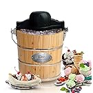 Elite Gourmet EIM-502 4 quart Old-Fashioned Ice Cream Maker with electric motor and hand crank, maple