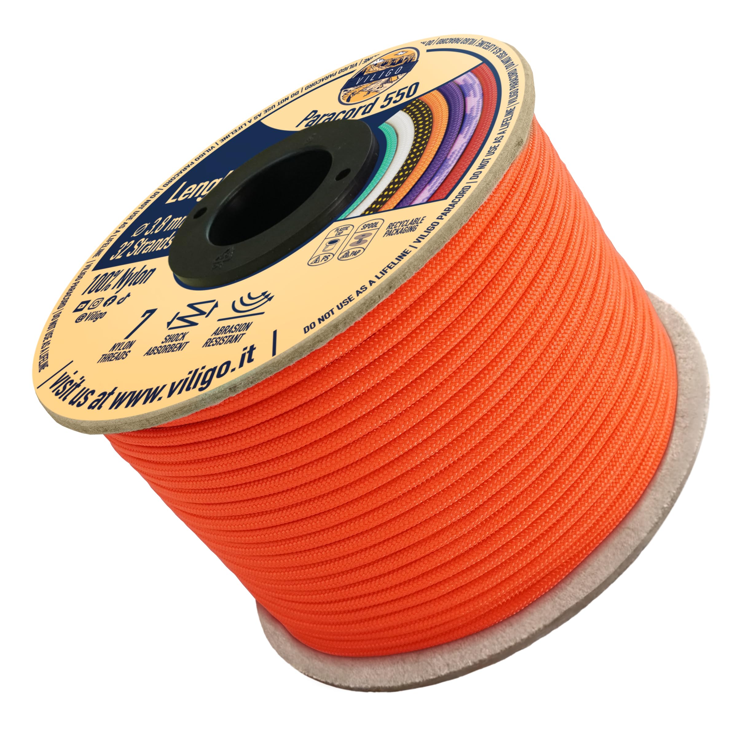 VILIGO Paracord 550 Nylon Rope Ideal for Making a Bracelet, Leash or Collar, Camping Rope for Tents and Hiking (15 m, Paprika)