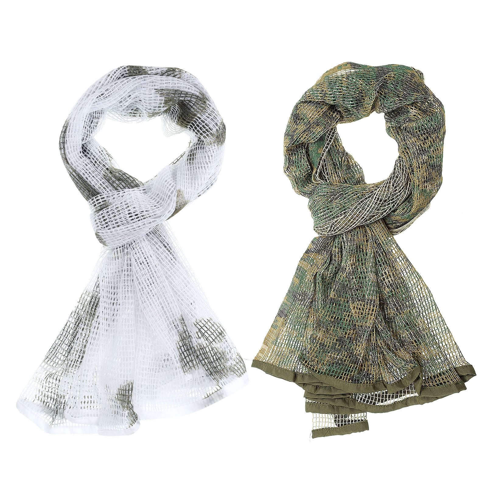 PATIKIL 71"x35" Camouflage Veil Scarf, 2Pcs Camo Netting Veil Mesh Neck Scarves Desert Mesh Scarves for Outdoor Activities, Jungle Digital/Snow Camo