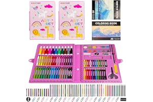 KINSPORY Art Sets of 2 Pack, Drawing Art Supplies Case for Kids with 2PC Sketch Books, Watercolor Pens Crayon Coloured Pencil