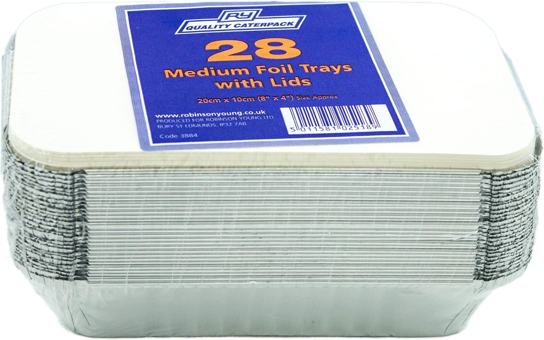 Caterpack Foil Trays With Lids, Medium, Disposable Food Containers, 20cm x 10cm, Pack of 28