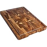 THETCHRY Walnut Wood Cutting Board for Kitchen, End Grain Chopping Board with Juice Groove, Heavy Duty Checkered Board for Cheese and Vegetables, Non-slip Feet 16.5" x 11.6" x 0.8"
