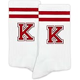 SSQBZU Striped Initial Socks with the Letter in Red,Gifts for Birthday,Christmas,etc.,Socks for Adult,Teens,Men&Women.